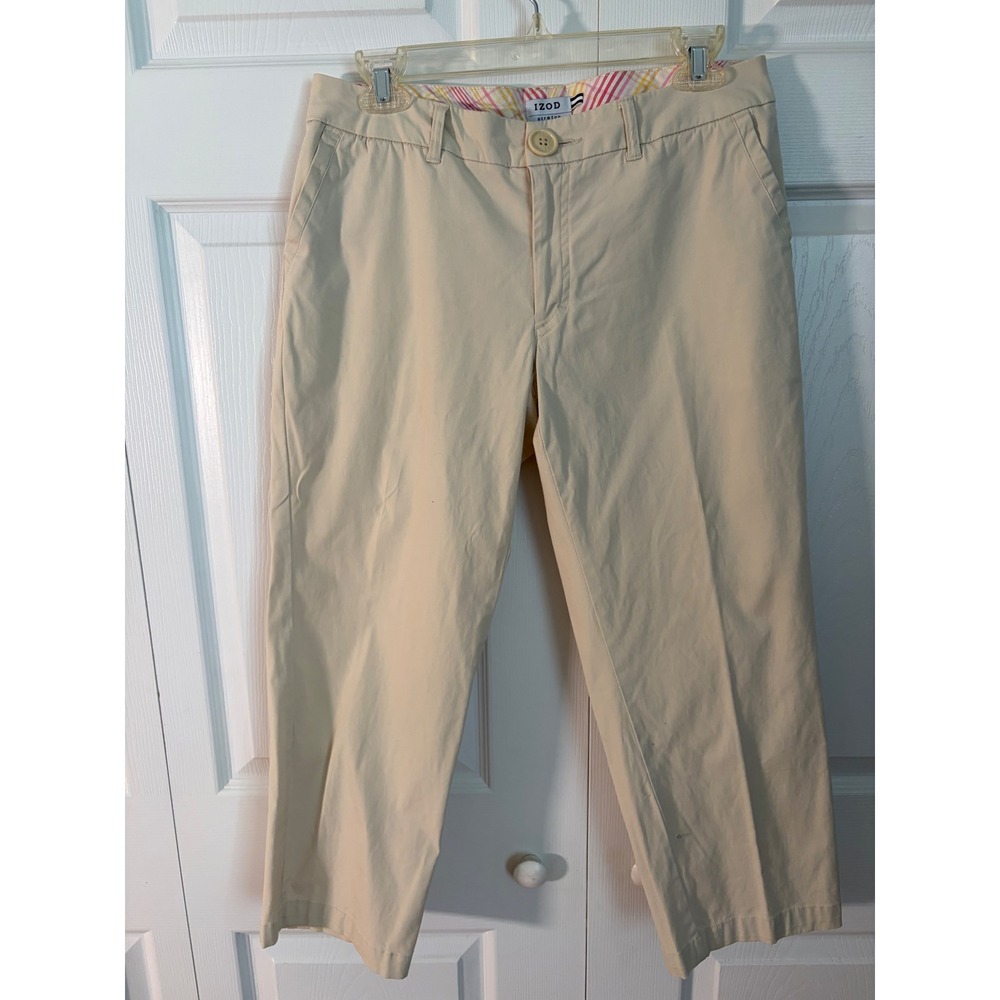 Izod Womens Beige Khaki Stretch Twill Capri Cropped Pants Chinos Pocketed
